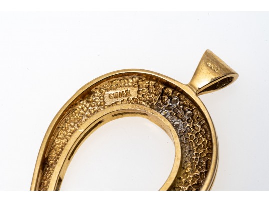 14k Yellow Gold Handsome Diamond Set Horseshoe Pendant, App. 0.06 TCW