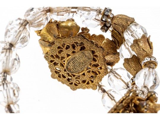 MIriam Haskell Stunning Double Row Crystal And Flower Bracelet And Earrings Set