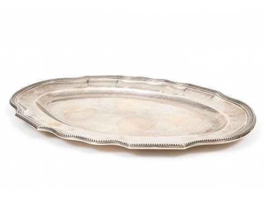 Vintage Classic French Silver Oval Tray, Chippendale Border With Beaded Edge