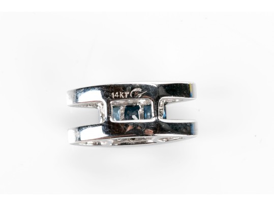 Unique 14K White Gold Diamond And Sapphire Lozenge Shaped Pendant