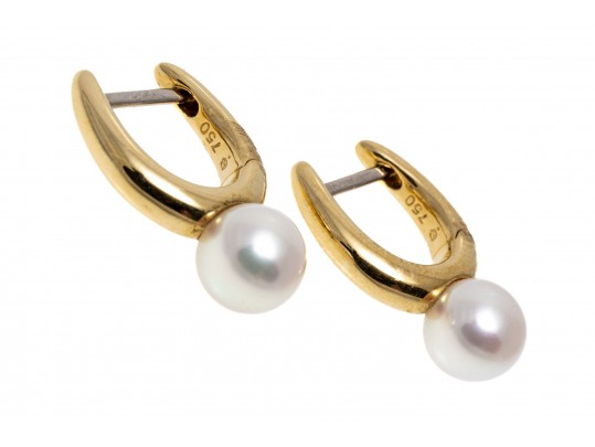 Mikimoto Lovely 18kyg Cultured Pearl Set Hoop Earrings, With Box