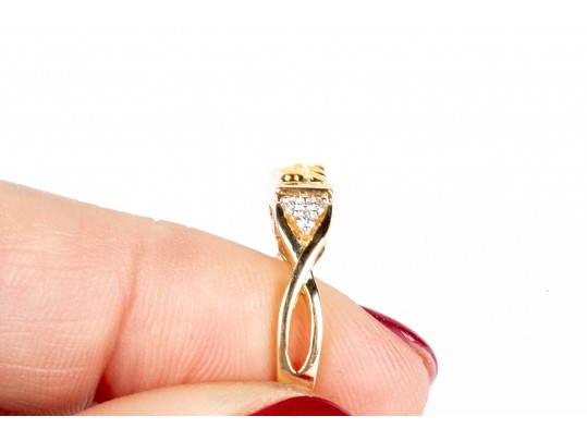 14K And Diamond Ring With 24K Textured Image, Size 7