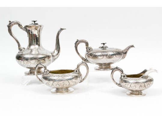 Antique Sterling Silver Beautiful Early Victorian Four Pieces Tea Set, Circa 1839 By Joseph Taylor