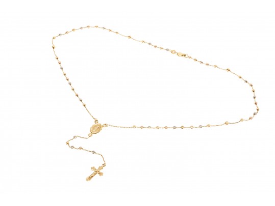 14K Tri-Colored Drop Cross Pendant Necklace