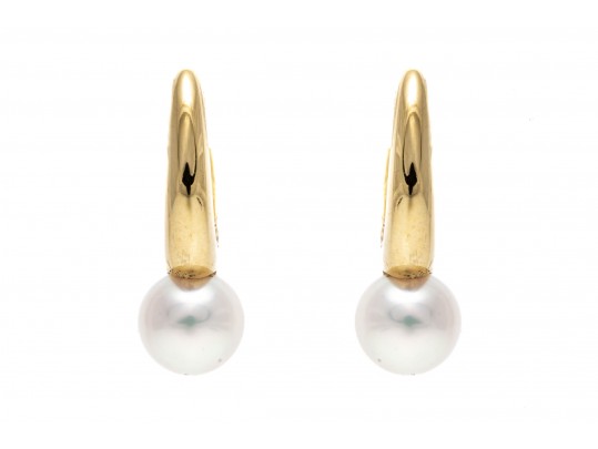 Mikimoto Lovely 18kyg Cultured Pearl Set Hoop Earrings, With Box