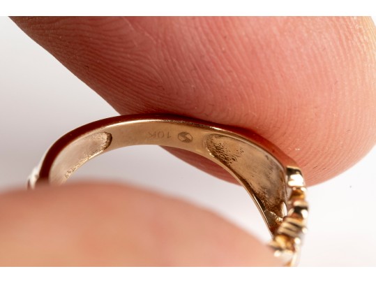 Stunning 10K Open Scrollwork And Diamond Ring, Size 7.5