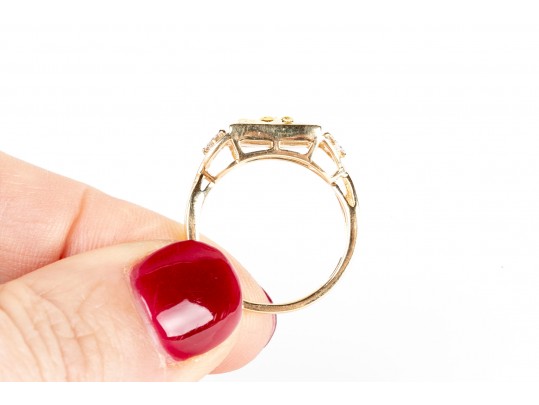 14K And Diamond Ring With 24K Textured Image, Size 7