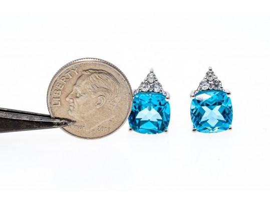 Bright Blue And White Topaz Sterling Earrings