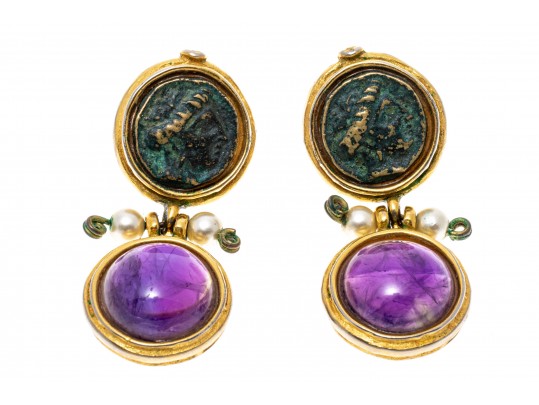 Amethyst And Medallion Pendant Earrings