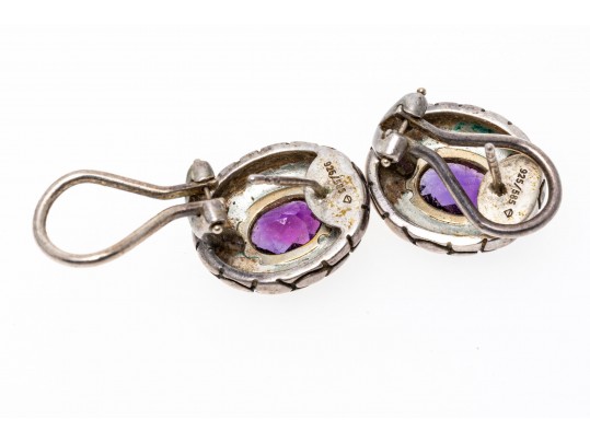 Textured Amethyst Set Sterling Silver Earrings