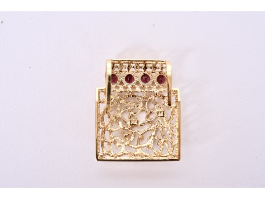 14K Yellow Gold Pink Tourmaline Filigree Earrings And Matching Pendant