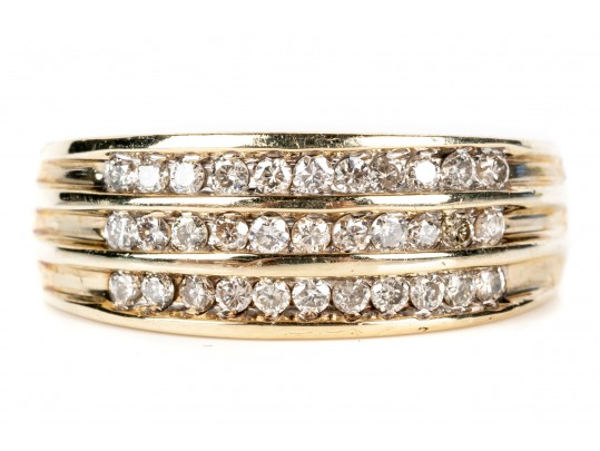 14K Three Row Channel Set Diamond Ring, Size 7.25-