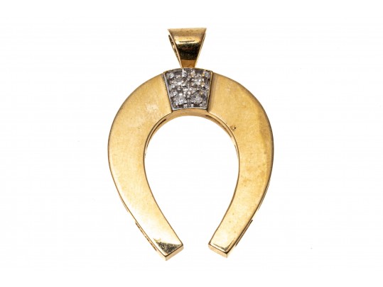 14k Yellow Gold Handsome Diamond Set Horseshoe Pendant, App. 0.06 TCW