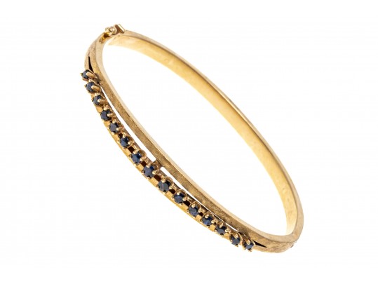 14k Yellow Gold Beautiful Hinged Sapphire Bangle Bracelet, App. 0.95 TCW