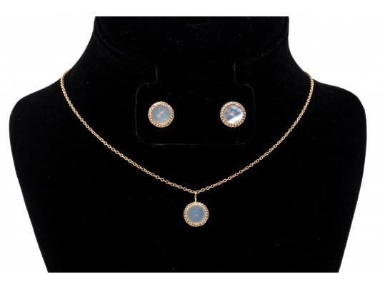 Sterling Necklace And Earrings Set With Mother Of Pearl And Topaz