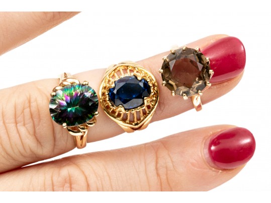 14K And 18K Colorful Gemstone Set Rings, Sizes 5, 6, 7