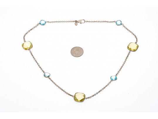 999 Fine Silver Peridot And Topaz Stationed Necklace