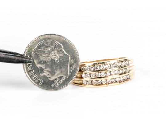 14K Three Row Channel Set Diamond Ring, Size 7.25-