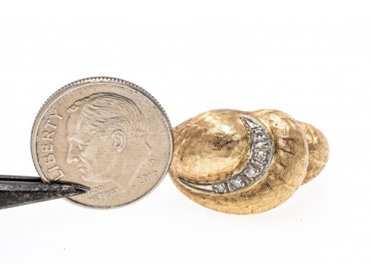 14k Yellow Gold Vintage Diamond Swirl Dome Ring, Florentine Finished, Size 6.75