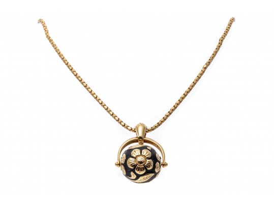 Dynamic 18K And 14K Gold Floral Roller Pendant Necklace