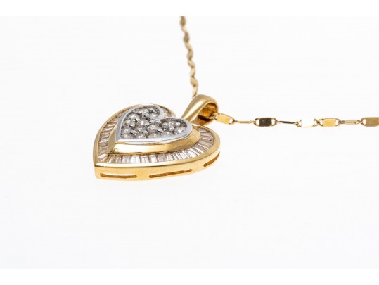Romantic 14K Diamond Set Heart Pendant Necklace
