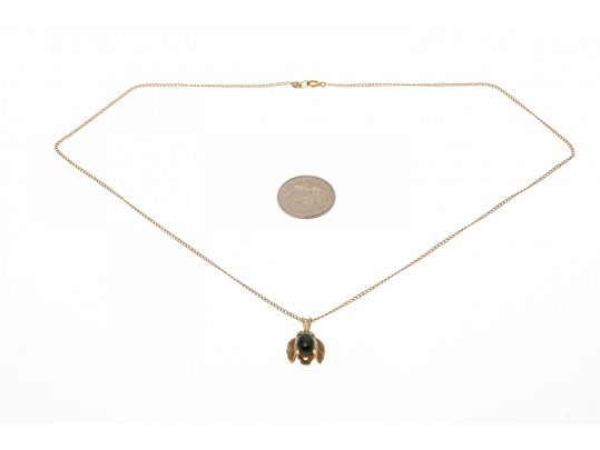 14K And Nephrite Leaf Pendant Necklace