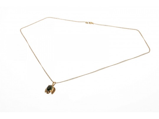 14K And Nephrite Leaf Pendant Necklace