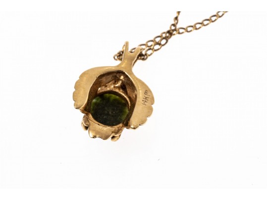14K And Nephrite Leaf Pendant Necklace
