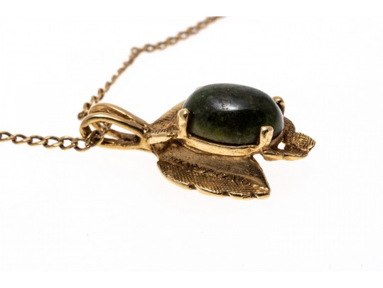 14K And Nephrite Leaf Pendant Necklace