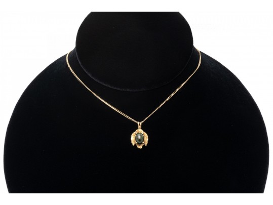 14K And Nephrite Leaf Pendant Necklace