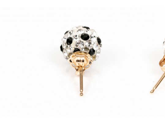 14K Black And White Zirconia Stud Earrings