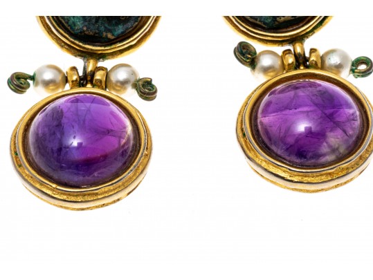 Amethyst And Medallion Pendant Earrings