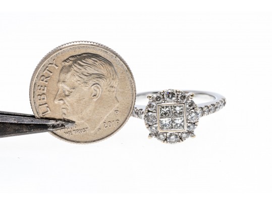 Stunning 10K White Gold Diamond Set Ring, Size 5.25-