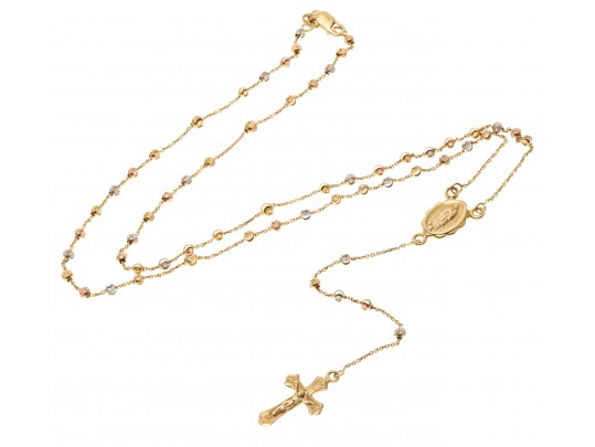 14K Tri-Colored Drop Cross Pendant Necklace