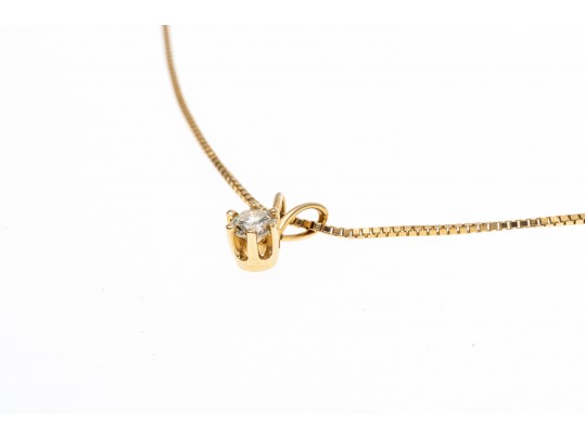 Dainty 14K Single Diamond Pendant Necklace