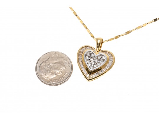 Romantic 14K Diamond Set Heart Pendant Necklace