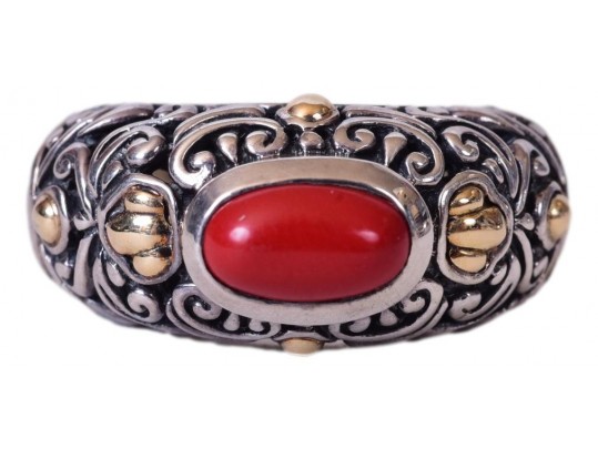 Samuel Benham BJC Sterling Silver, 18K Red Coral Jewelry Suite