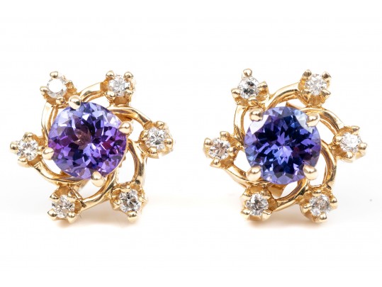 14K Tanzanite Stud Earrings With Diamond Earring Jackets