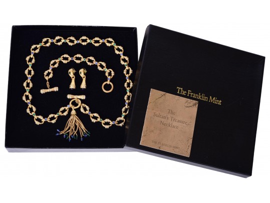 Franklin Mint The Sultan's Treasure 22K Gold Plated Necklace, Bracelet And Earrings Set