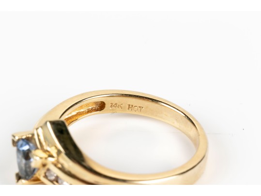 Modern 14K Triangular Tanzanite And Diamond Ring, Size 6.25