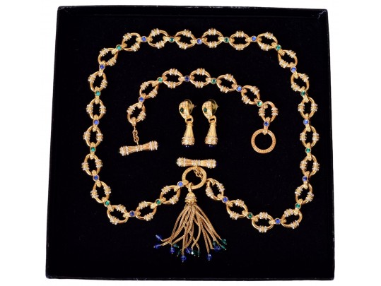 Franklin Mint The Sultan's Treasure 22K Gold Plated Necklace, Bracelet And Earrings Set