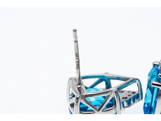 Bright Blue And White Topaz Sterling Earrings