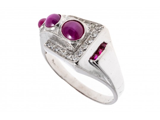 Artistic Platinum Synthetic Ruby And Star Ruby With Diamond Ring, Size 10.5