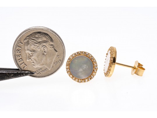 Sterling Necklace And Earrings Set With Mother Of Pearl And Topaz