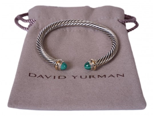 David Yurman Cable Classic Sterling 14K Gold And Malachite Cuff Bracelet