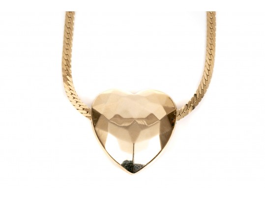 Romantic 14K Herringbone And Heart Pendant Necklace