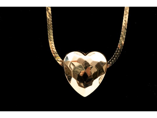 Romantic 14K Herringbone And Heart Pendant Necklace