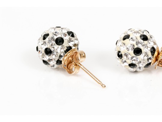 14K Black And White Zirconia Stud Earrings