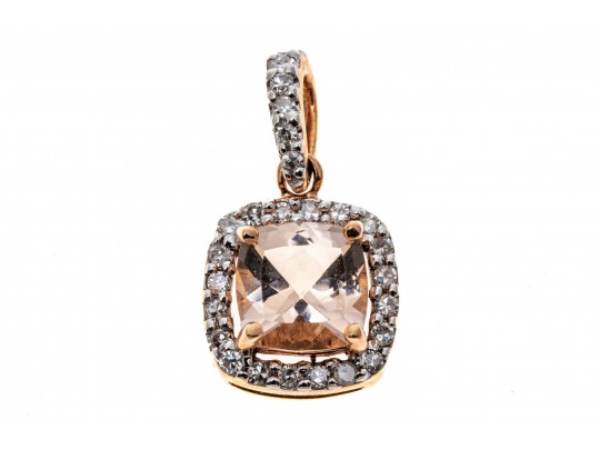 Cute 14K Rose Gold Morganite And Diamond Pendant