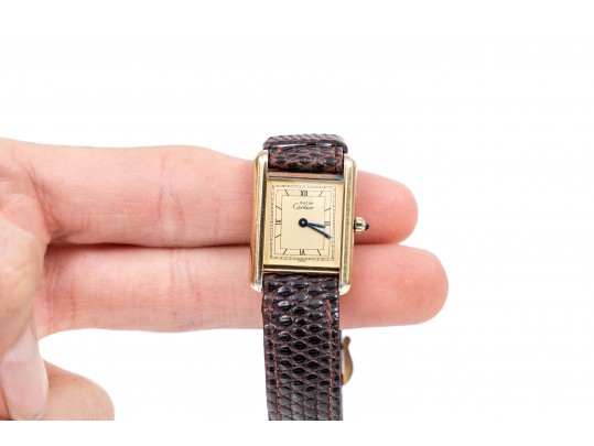 Cartier Sterling Silver Vermeil Small Must De Cartier Tank Watch, With Strap